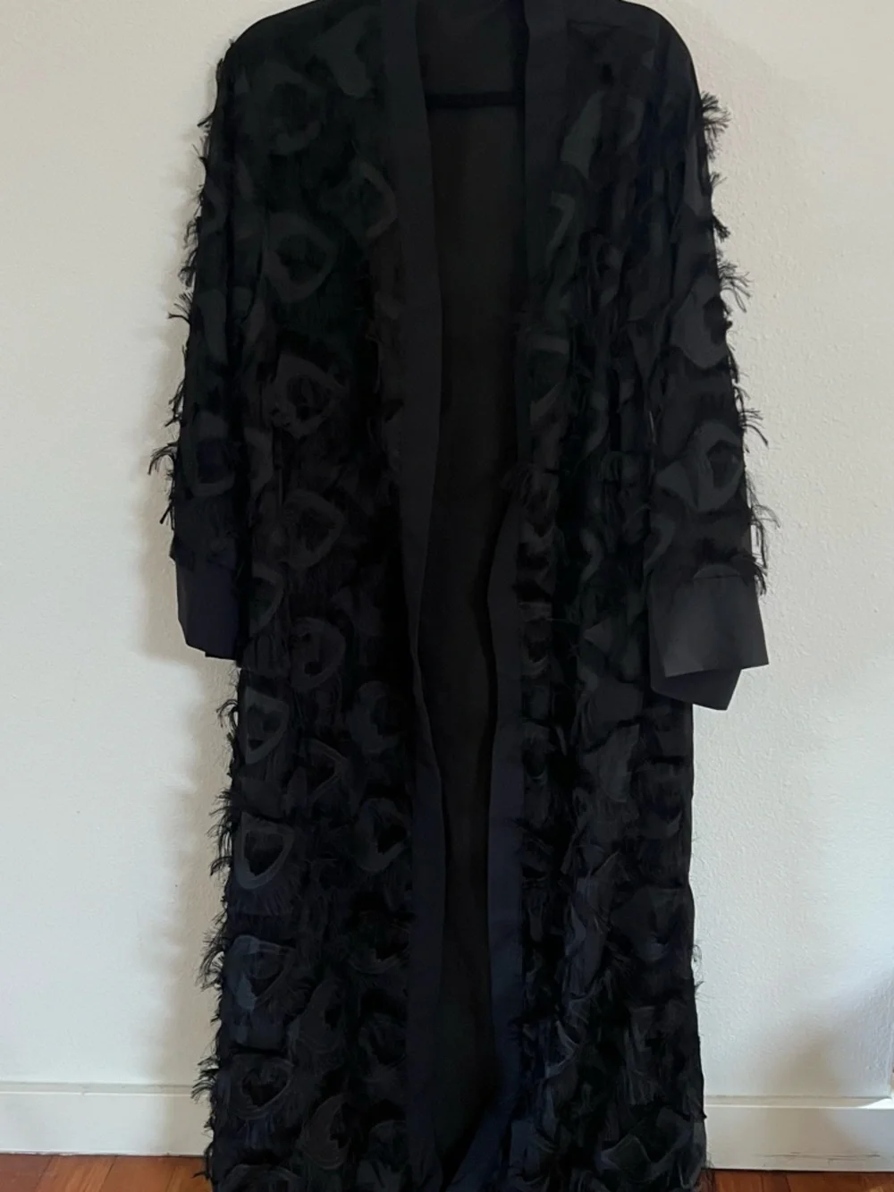 Black Sheer Feathered Duster Robe | Gothic Textured Kimono - Picture 1 of 6